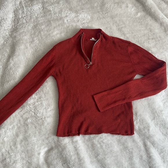 Garage Tops - Garage Orange Ribbed Half-Zip Long Sleeve Top